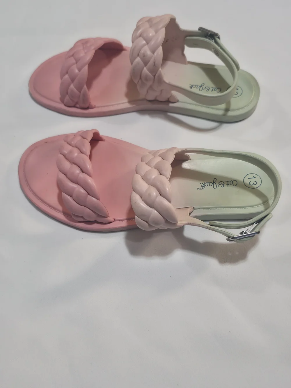 Cat & Jack Pastel Pink And Green Braided Strap Girls’ Sandals. Size :13